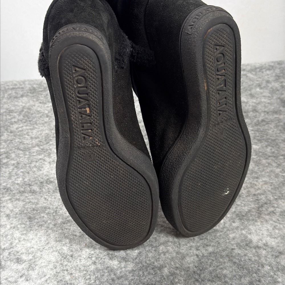 Aquatalia Ankle Boots Womens 8 Black Suede Shearling Faux Fur Trim Wedge Booties - Picture 5 of 11